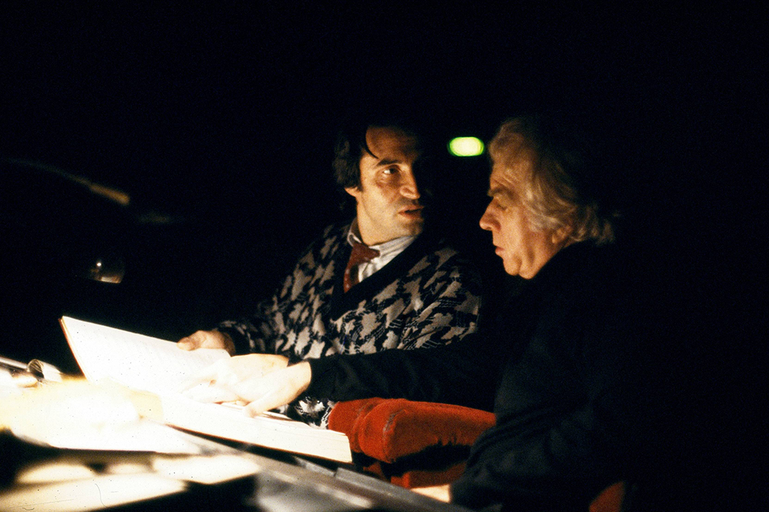 Il regista Giorgio Strehler insieme al maestro Riccardo Muti